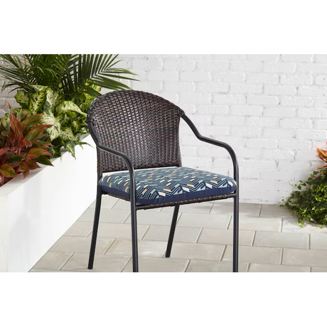 Style Selections 18-in x 19-in Blue Chevron Patio Chair Cushion