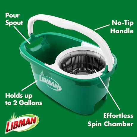 Libman Tornado Spin Mop with Microfiber Head - Adjustable Handle, No-Spill Bucket