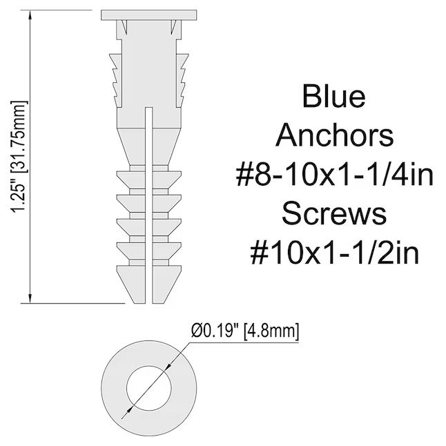 Project Source Anclajes para paneles de yeso de 25 libras, 3/16 pulgadas x 1-1/2 pulgadas con tornillos incluidos (paquete de 20)