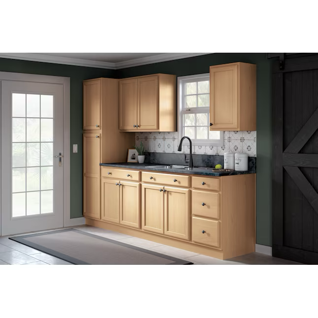 Project Source 24-in W x 35-in H x 23.75-in D Natural Unfinished Oak Door and Drawer Base Fully Assembled Cabinet (Flat Panel Square Door Style)
