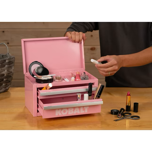 Caja de herramientas Kobalt Mini de acero rosa con 2 cajones y 10,83 pulgadas