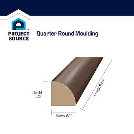 Project Source Baron Cuarto redondo de madera laminada de 0,62 pulgadas de alto x 0,75 pulgadas de ancho x 94,5 pulgadas de largo
