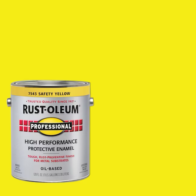 Rust-Oleum Pintura de esmalte industrial a base de aceite para interiores y exteriores, color amarillo brillante, profesional, de seguridad (1 galón)