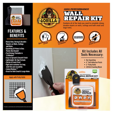 Gorilla Wall Repair 8-oz Interior/Exterior White Spackling Kit