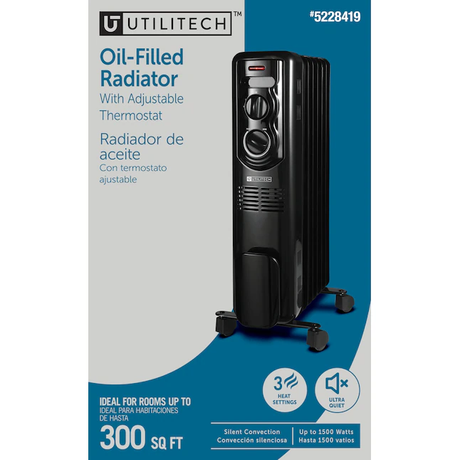 Utilitech Up to 1500-Watt Oil-filled Radiant Utility Indoor Electric Space Heater with Thermostat