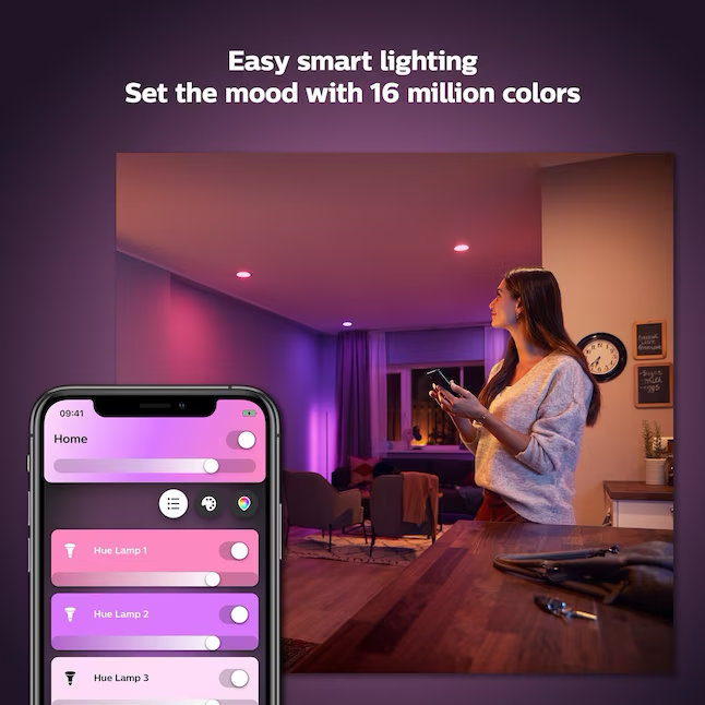Philips Hue Smart Bluetooth Compatibility White 4-in 850-Lumen Switchable Round Dimmable LED Canned Recessed Downlight