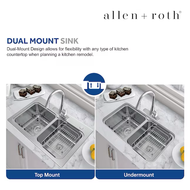 Allen + Roth The Hoffman Collection Dual-mount 33-in x 22-in Stainless Steel Double Equal Bowl 2-Hole Kitchen Sink All-in-one Kit