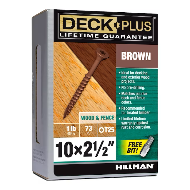 Deck Plus Tornillos para terrazas de madera a madera #10 x 2-1/2 pulgadas (62 por caja)