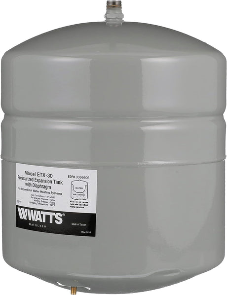 Watts ETX-30 Ausgleichsbehälter für nicht trinkbares Wasser, 1/2 Zoll MNPT-Anschluss, 4,5 Gallonen, Grau