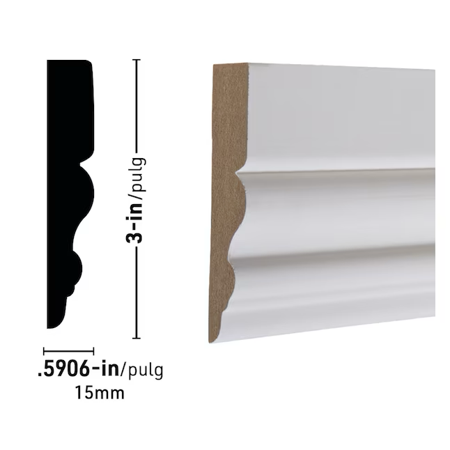 RELIABILT Carcasa de MDF 3028 imprimada de 9/16 x 3 x 8 pies