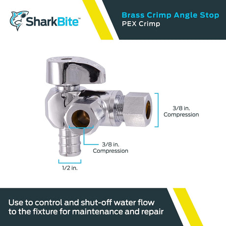 SharkBite 1/2 in. x 3/8 in. x 3/8 in. Compression Brass Crimp Quarter-Turn Dual Outlet Angle Stop