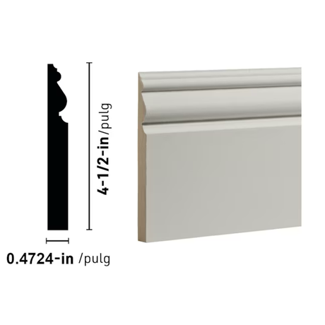 RELIABILT 15/32-in x 4-1/2-in x 8-ft Contemporary Primed MDF 3233 Baseboard Moulding