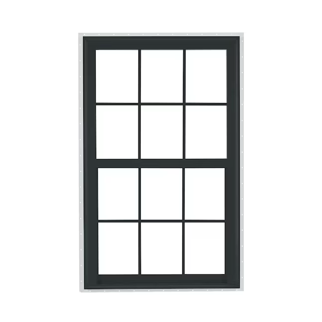 RELIABILT Serie 150 Nueva construcción 35-1/2 pulgadas x 59-1/2 pulgadas x 3-1/4 pulgadas Jamba Ventana de vinilo negro de baja emisividad con media pantalla incluida