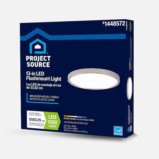 Project Source Luz de montaje empotrado LED de níquel de 1 luz de temperatura de color ajustable de 13 pulgadas