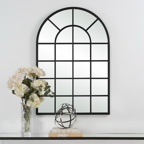 Allen + Roth Espejo de pared con marco en arco negro de 30,13 pulgadas de ancho x 44 pulgadas de alto
