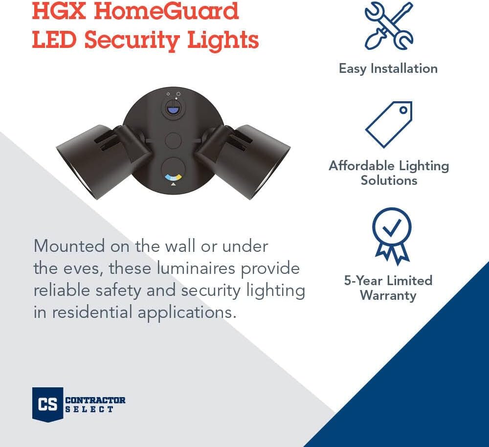 Lithonia Lighting HomeGuard Security Flood Lights 1750-2750 lúmenes, 2 luces, sensor de fotocélula, bronce oscuro