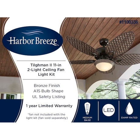 Harbor Breeze Tilghman II 11-in 2-Light Bronze LED Ceiling Fan Light Kit