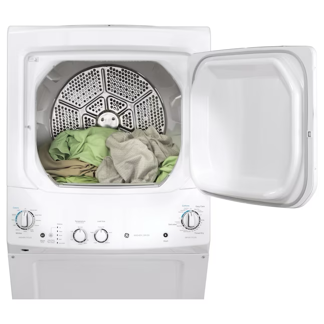 GE Electric Stacked Laundry Center with 3.8-cu ft Washer and 5.9-cu ft Dryer