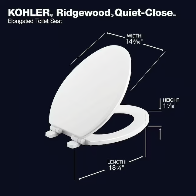 Asiento de inodoro alargado blanco con cierre suave KOHLER Ridgewood Wood