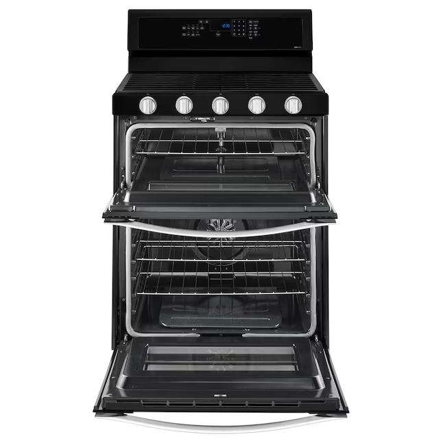 Whirlpool 30-in 5 Burners 3.9-cu ft / 2.1-cu ft Self-cleaning Convection Oven Freestanding Natural Gas Double Oven Gas Range (Black Ice)