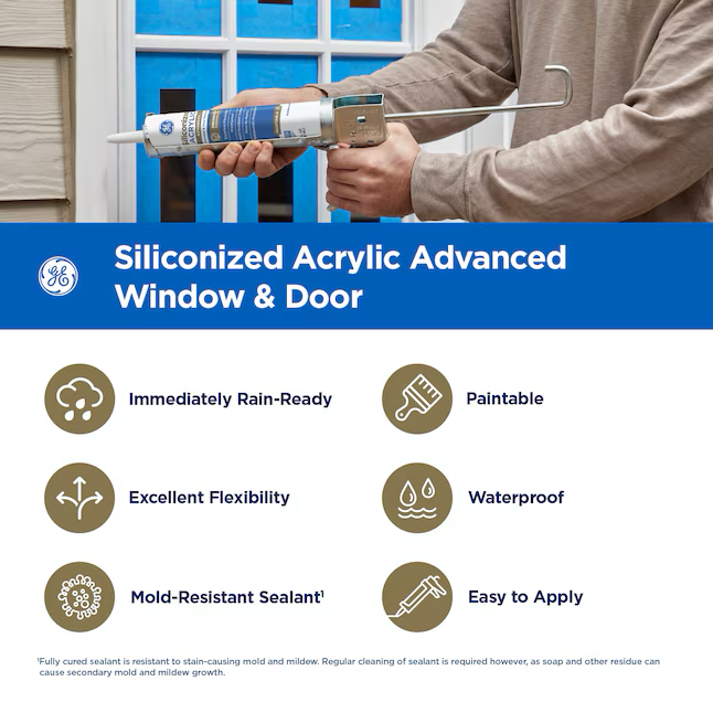 GE Advanced Siliconized Acrylic Windows, Doors, Ext 10.1-oz White Paintable Latex Caulk