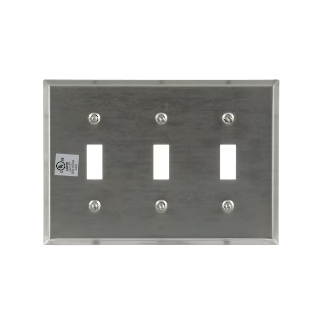 Eaton 3-Gang Standard Size Stainless Steel Stainless Steel Indoor Toggle Wall Plate