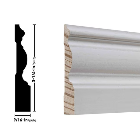 RELIABILT 9/16-in x 3-1/4-in x 12-ft Architectural Primed Pine 3322 Baseboard Moulding