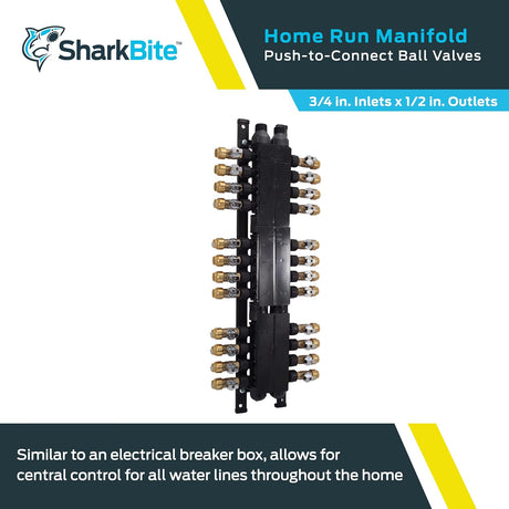 SharkBite 24 Port Home Run Manifold 3/4 Inch MNPT Inlet x 1/2 Inch