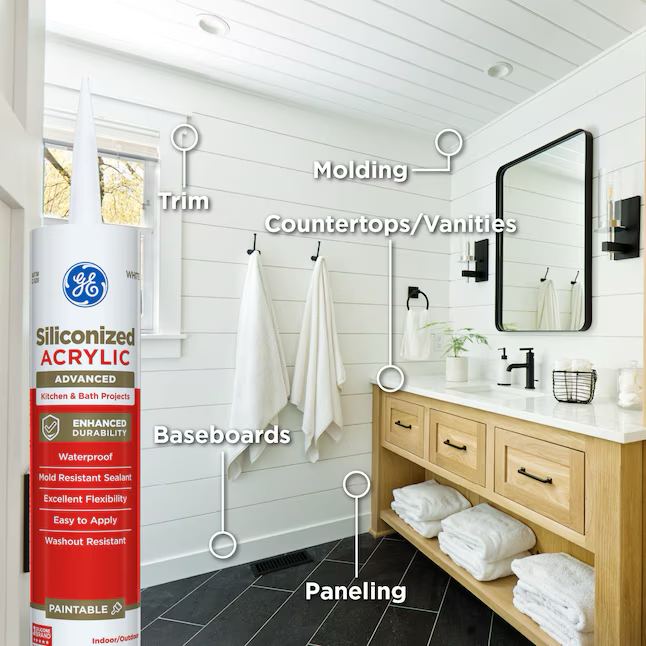 GE Advanced Siliconized Acrylic Kitchen and Bath 10.1-oz White Paintable Latex Caulk