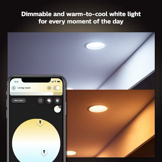 Philips Smart Bluetooth Compatibilidad Blanco Downlight LED empotrable enlatado redondo blanco conmutable de 1100 lúmenes de 5 o 6 pulgadas