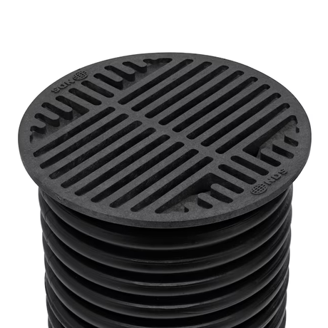 NDS Rejillas de drenaje redondas de 8 pulgadas para tuberías y accesorios Rejilla de 3 pulgadas de largo x 8-1/2 pulgadas de ancho x 8 pulgadas de diámetro (negra)