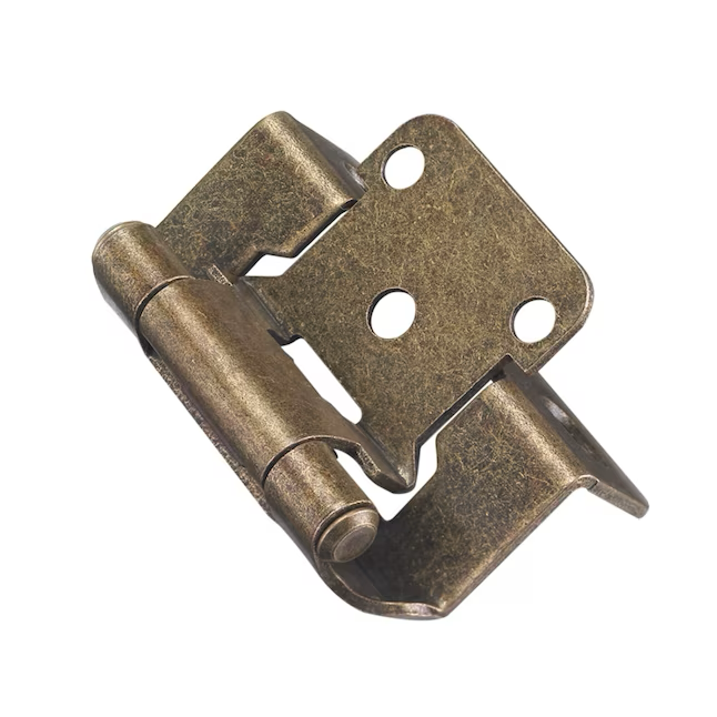RELIABILT 200-Degree 1/2-in Overlay 1/2-in Inset Semi-wrap Surface Self-closing Aged Brass Cabinet Hinge, 1 Pair (2-Pieces)