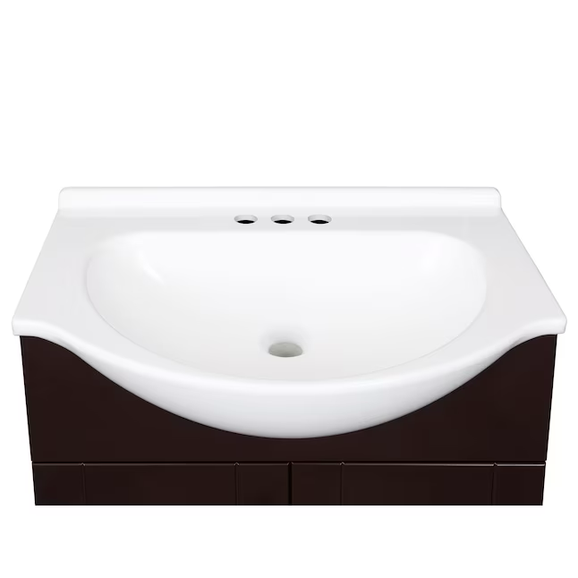 Style Selections Euro tocador de baño con lavabo individual de 24 pulgadas, color espresso, con tapa de mármol blanco cultivado