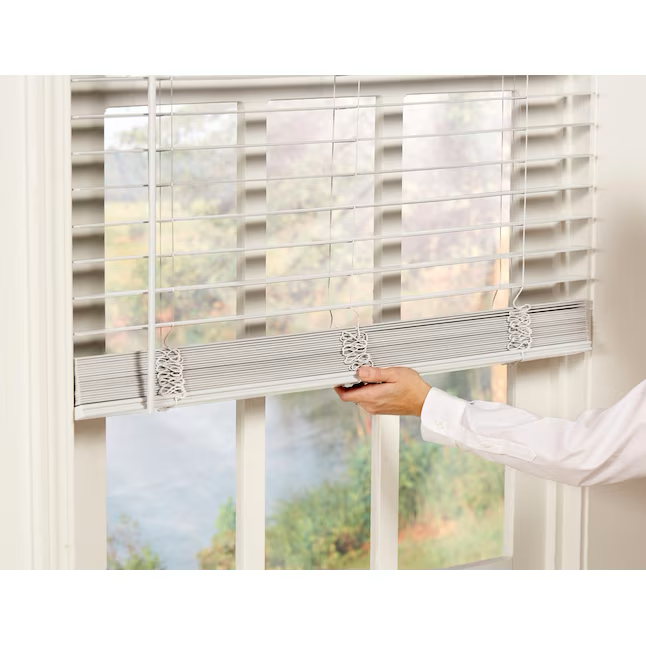 allen + roth Trim at Home 2-in Slat Width 47-in x 64-in Cordless White Faux Wood Room Darkening Horizontal Blinds