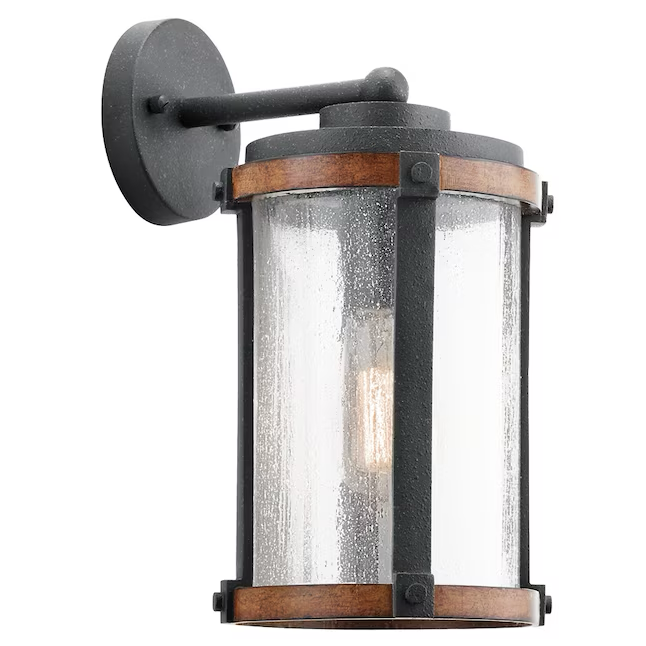 Kichler Barrington 1-Light 13-in Distressed Black and Wood Tone Outdoor Wall Light