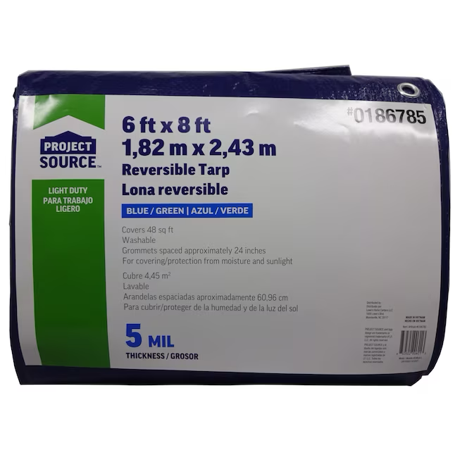 Project Source 8-ft x 6-ft Blue Waterproof Standard Polyethylene 5-mil Tarp