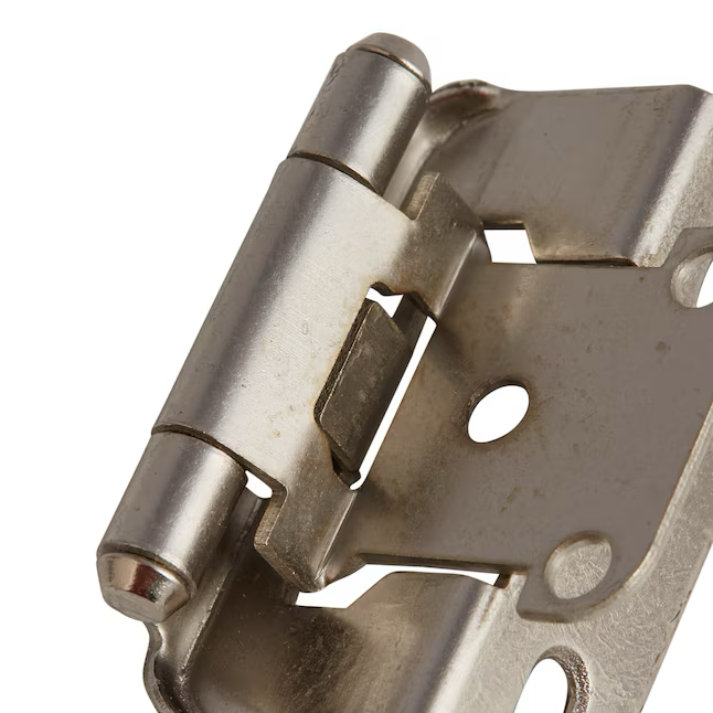 RELIABILT 200-Degree 1/2-in Overlay 1/2-in Inset Semi-wrap Surface Self-closing Satin Nickel Cabinet Hinge, 1 Pair (2-Pieces)