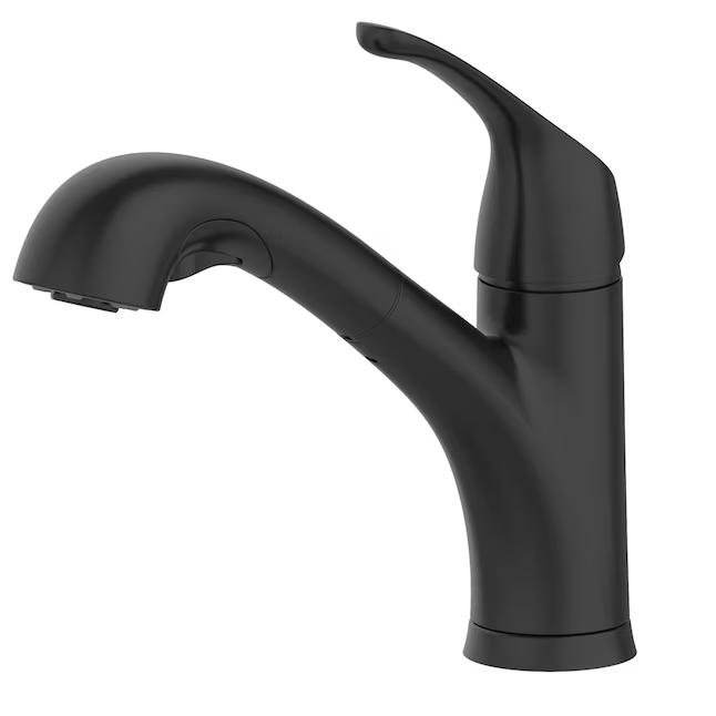 Project Source EVERFIELD Matte Black Single Handle Pull-out Kitchen Faucet with Sprayer (Deck Plate Included)