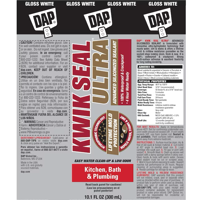 Masilla de látex blanca DAP Kwik Seal Ultra de 10,1 oz
