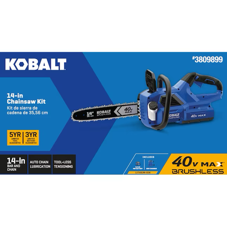 Motosierra Kobalt Gen4 de 40 voltios, 14 pulgadas, batería sin escobillas, 4 Ah (batería y cargador incluidos)
