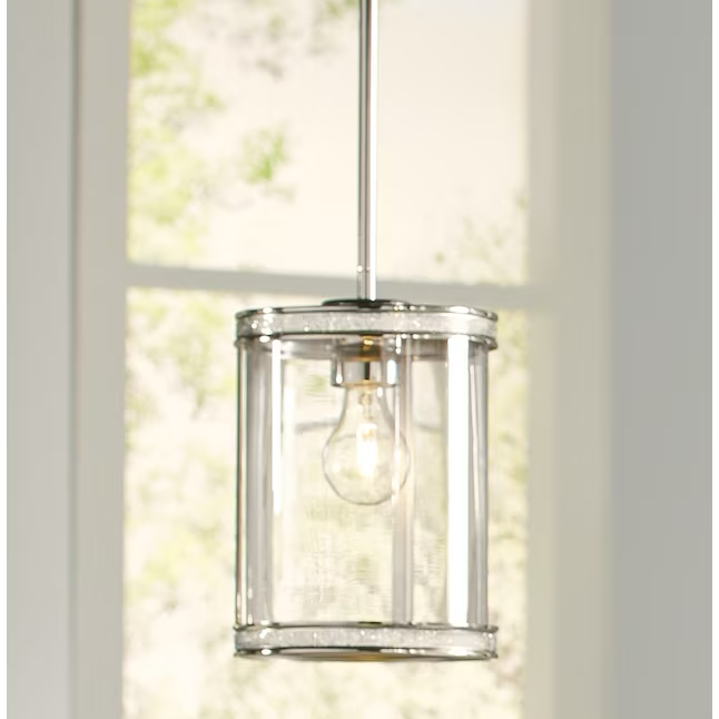 Kichler Angelica - Lámpara colgante industrial de cristal transparente con cilindro de níquel pulido