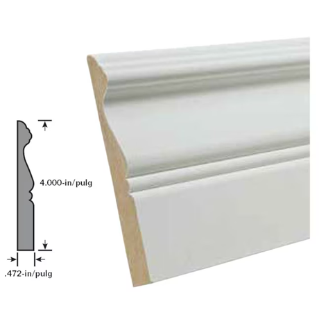 RELIABILT 15/32-in x 4-in x 12-ft Contemporary Primed MDF 3083 Baseboard Moulding