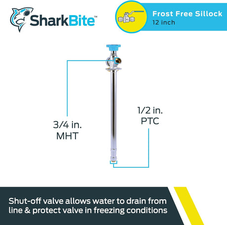 SharkBite Llave de paso múltiple antisifón de latón de 12 pulgadas de largo x 1/2 pulgadas de conexión a presión
