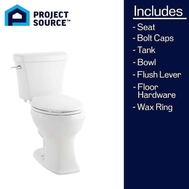 Project Source Danville White Elongated Chair Height 2-piece WaterSense Toilet 12-in Rough-In 1.28-GPF