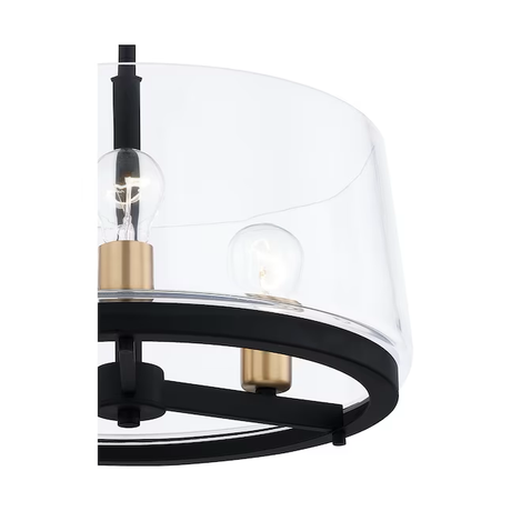 Quoizel Whitlock Lámpara colgante de tambor de vidrio transparente moderna/contemporánea de latón desgastado cepillado y negro mate con 3 luces