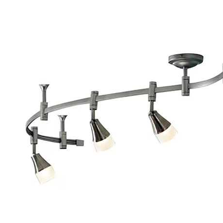 Allen + Roth Kit de iluminación de riel flexible moderno/contemporáneo integrado regulable con 6 luces de níquel cepillado de 99,6 pulgadas con cabezales pivotantes redondos de acero/cepillado 