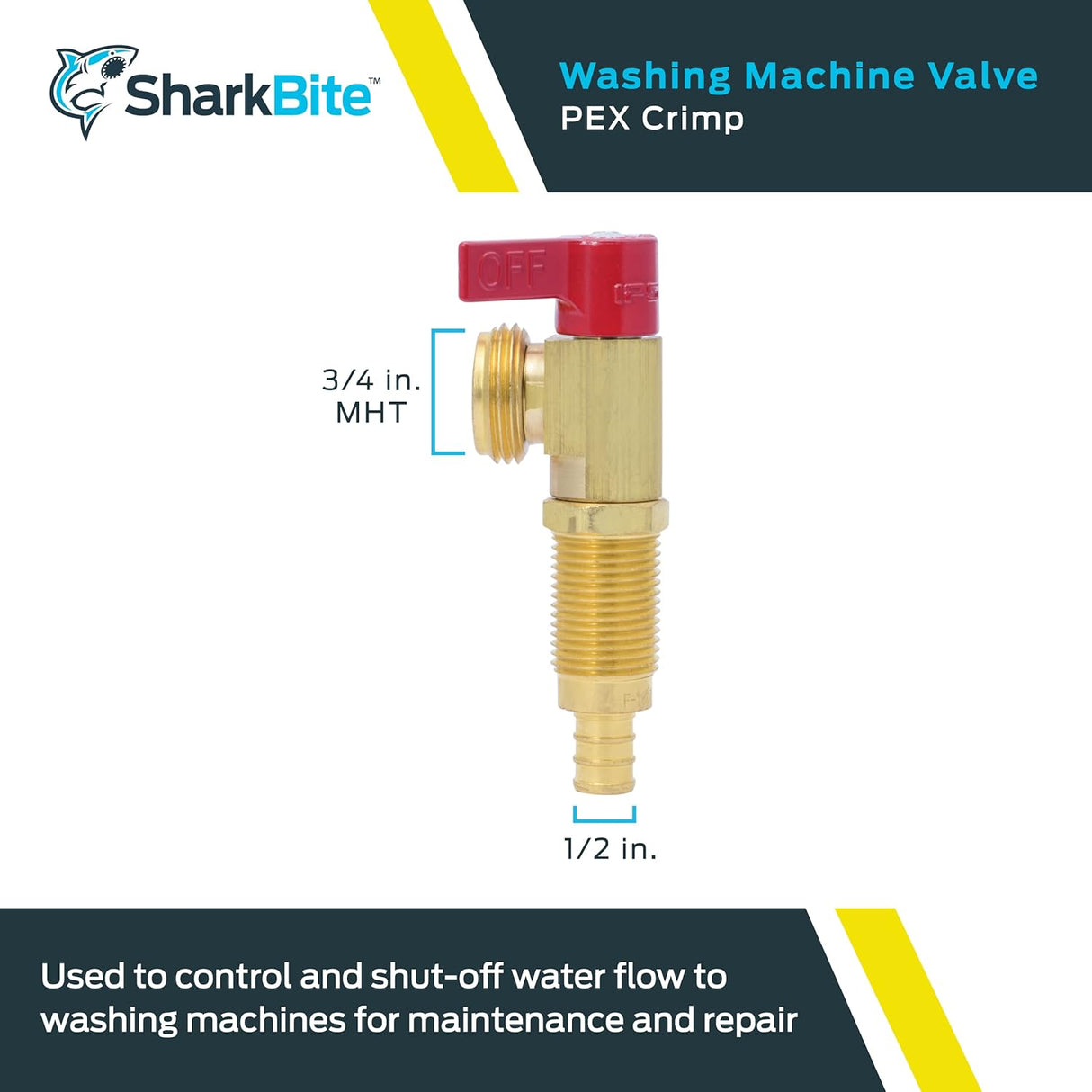 SharkBite Válvula para lavadora de engarce de latón de 1/2 pulg. (Roja)