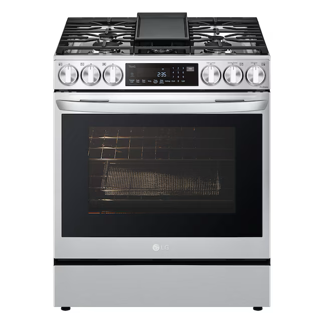 LG InstaView with Air Fry 30-in 5 Burners 6.3-cu ft Self-cleaning Air Fry Convection Oven Slide-in Smart Natural Gas Range (Printproof Stainless Steel)
