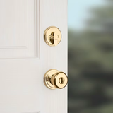 Kwikset Signature Series Montara - Manija de puerta de entrada con llave y cerrojo de un solo cilindro, latón pulido, Smartkey