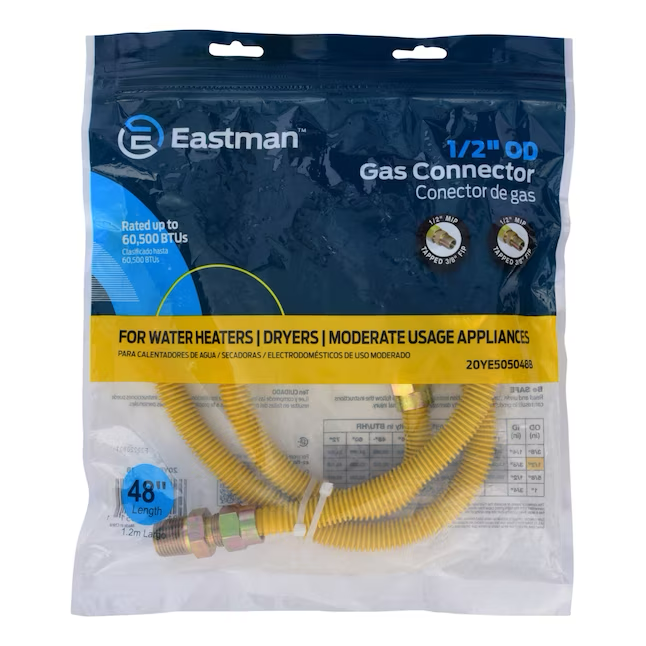 Eastman Conector de gas de acero inoxidable con entrada Mip de 48 pulgadas y 1/2 pulgadas x salida Mip de 1/2 pulgadas